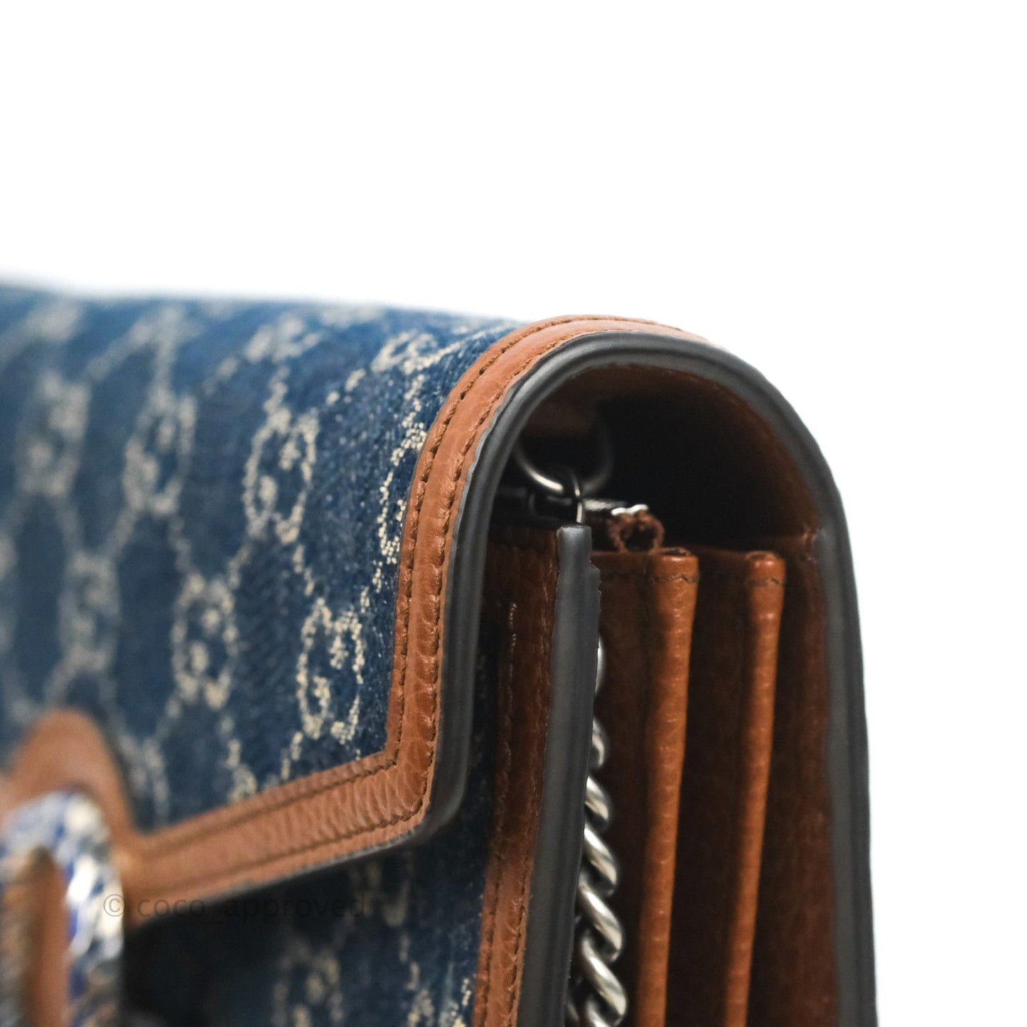 Gucci Denim GG Monogram Mini Dionysus Chain Wallet