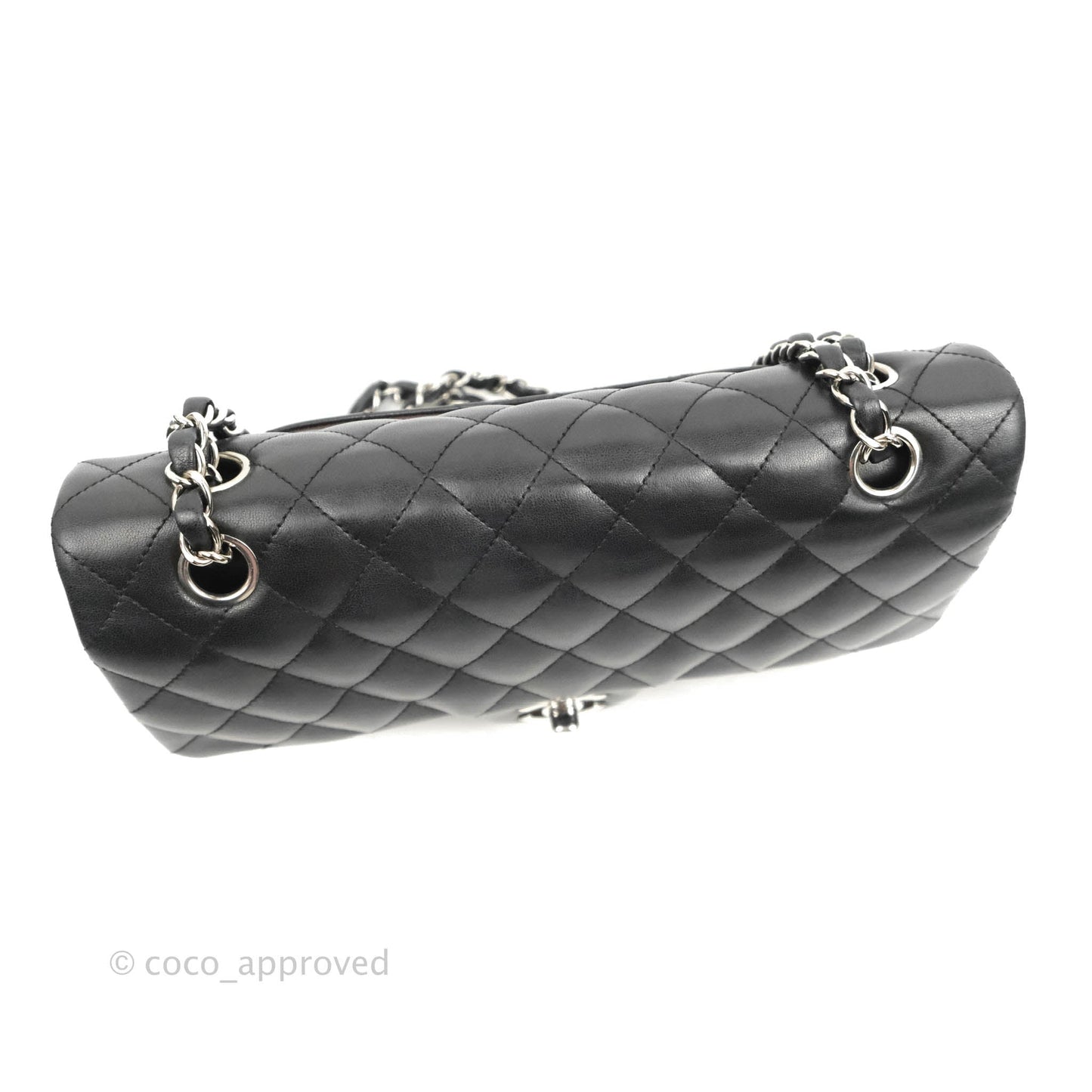 Chanel Quilted Classic M/L Medium Flap Black Lambskin Silver Hardware
