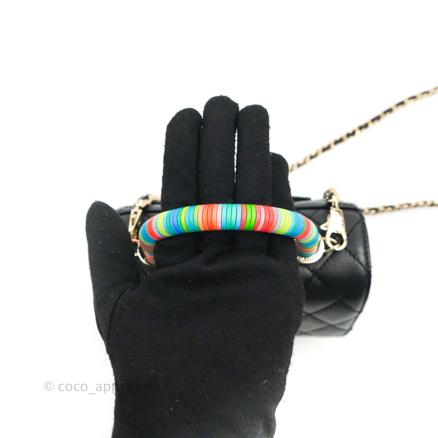 Chanel Quilted Mini Rainbow Coco Handle Bag Lambskin Black Gold Hardware