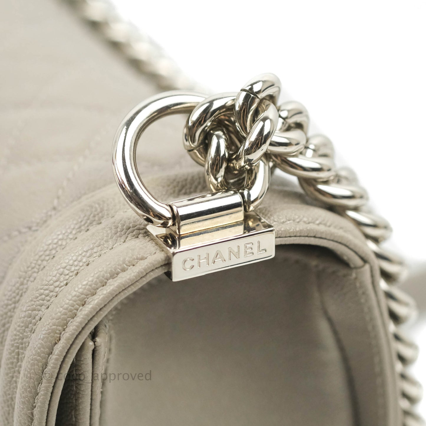 Chanel Quilted Medium Boy Etoupe Grey Caviar Silver Hardware