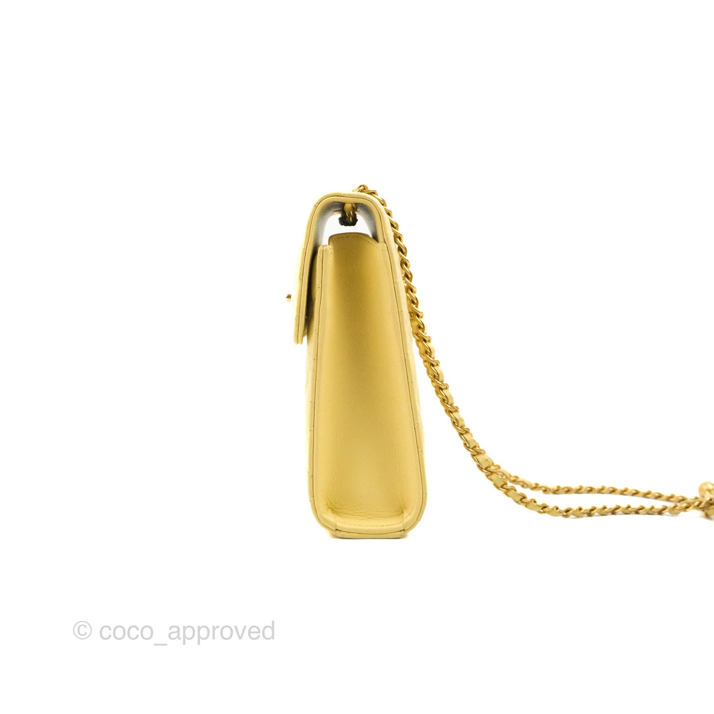 Chanel Quilted Pearl Crush Phone Holder With Chain Yellow Lambskin