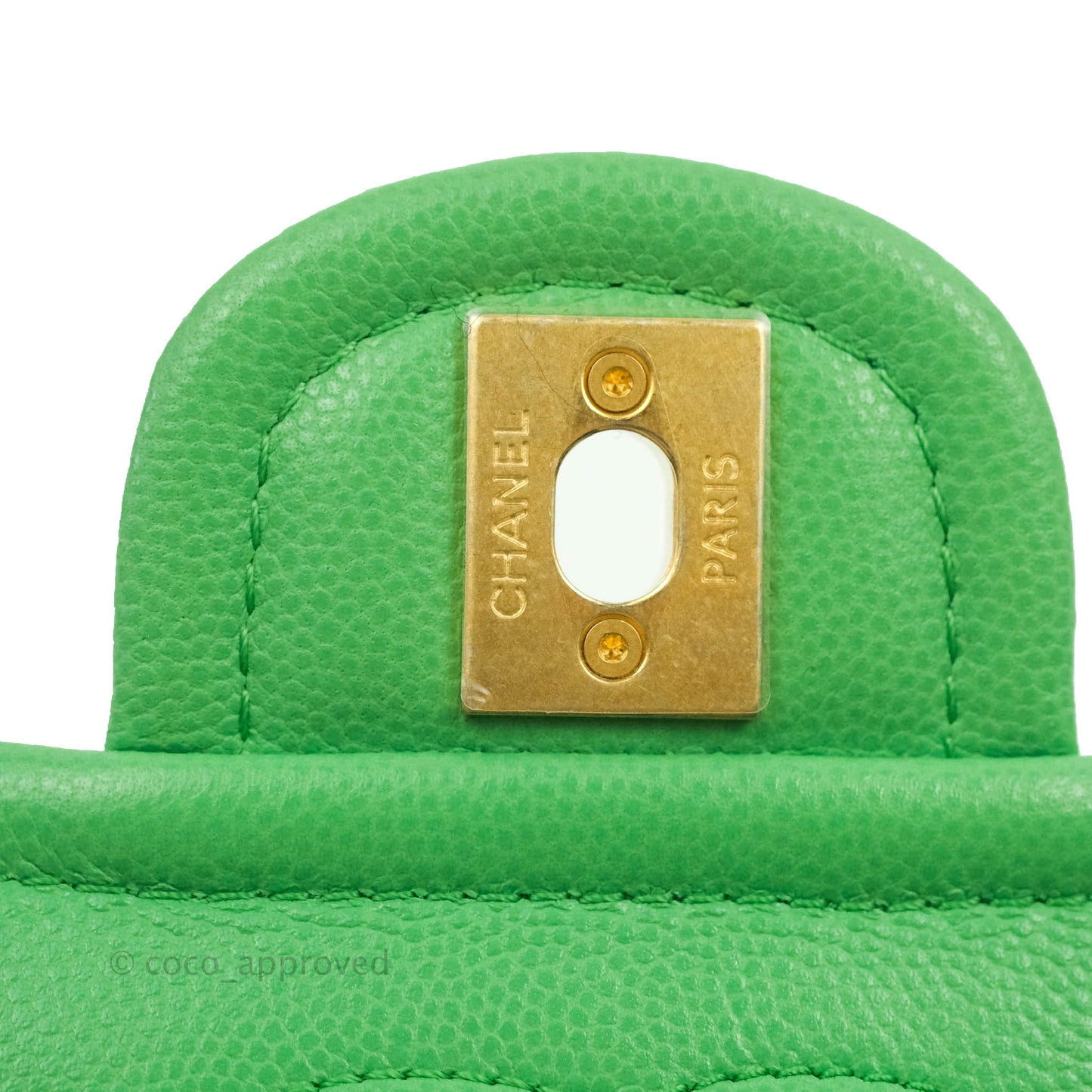 Chanel Mini Square Sweet Quilted Flap Green Caviar Aged Gold Hardware 21P