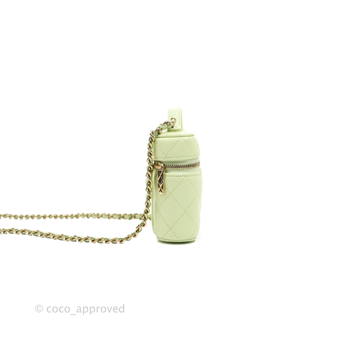 Chanel Quilted Small Handle With Care Vanity Case With Chain Green Caviar Gold Hardware