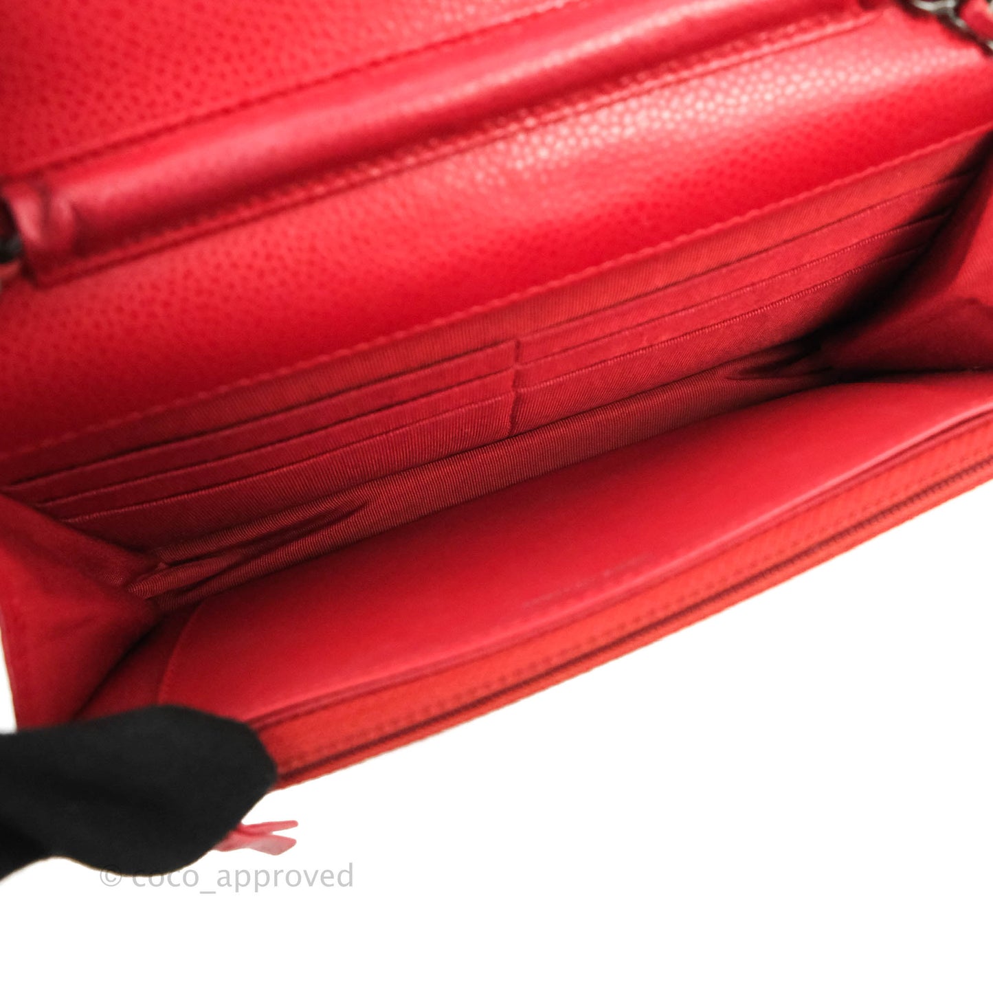 Chanel Quilted Classic Wallet on Chain WOC Red Caviar Ruthenium Hardware