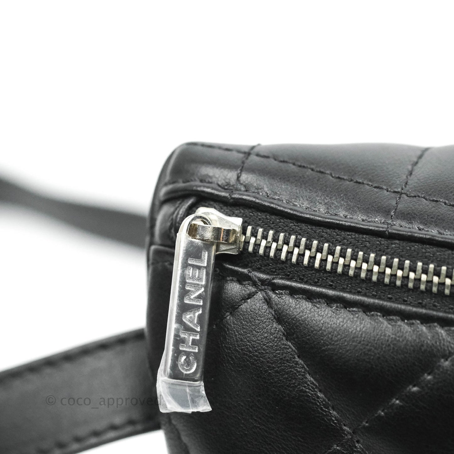 Chanel Quilted Belt Bum Bag Black Calfskin Silver Hardware (Uniform)
