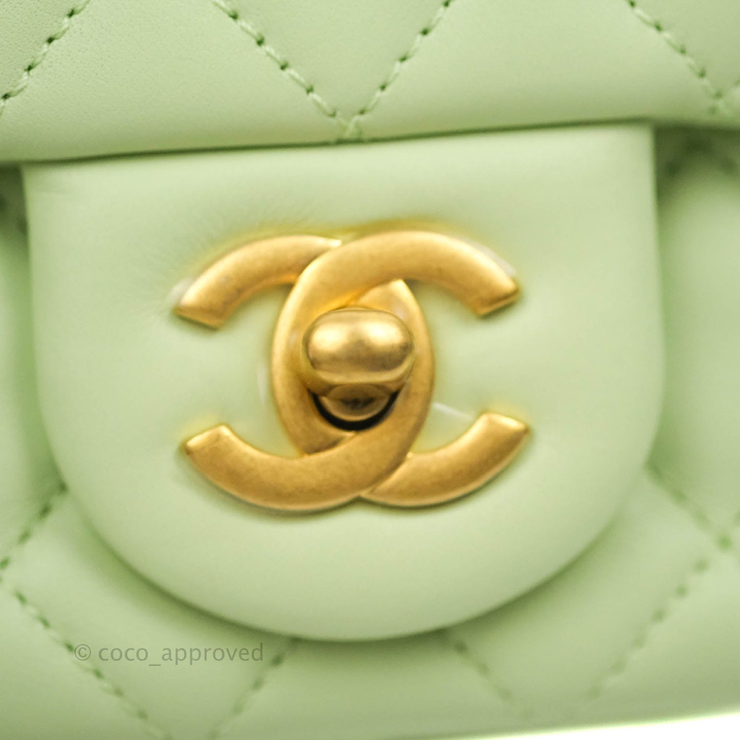 Chanel Pearl Crush Mini Square Quilted Avocado Green Lambskin Aged Gold Hardware