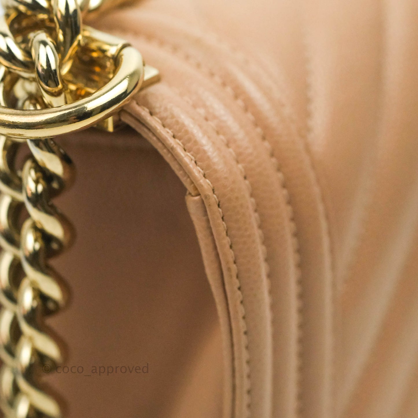 Chanel Small Chevron Boy Dark Beige Caviar Gold Hardware