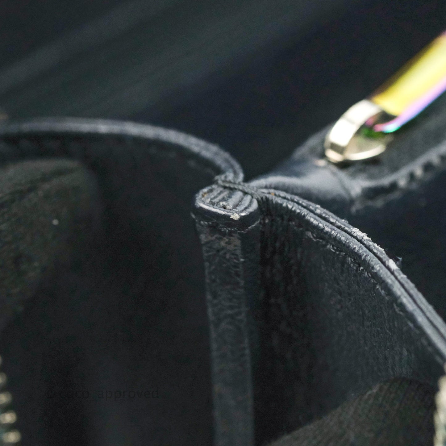 Chanel Quilted Medium CC Filigree Vanity Case Iridescent Dark Turquoise Caviar Rainbow Hardware