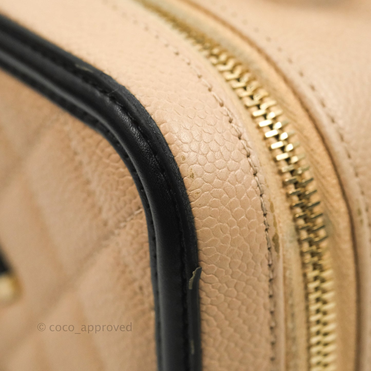 Chanel Quilted Medium CC Filigree Vanity Case Beige Caviar Aged Gold Hardware