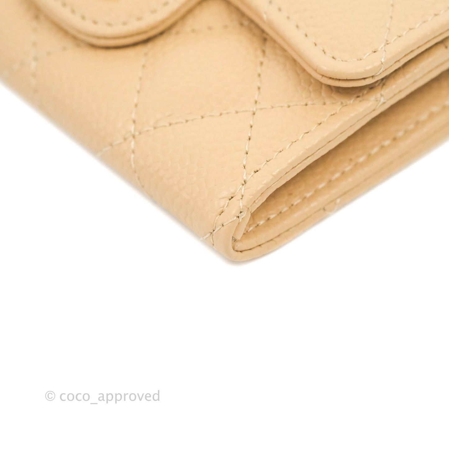 Chanel Quilted Flap Card Holder Beige Caviar Gold Hardware