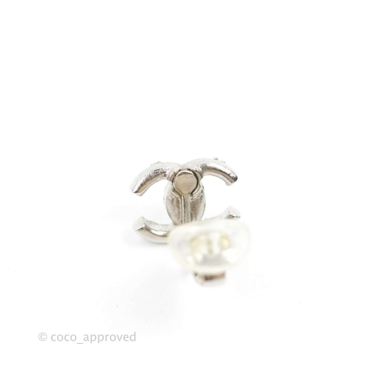 Chanel Crystal CC Earrings Ear Clip Silver Tone 20B