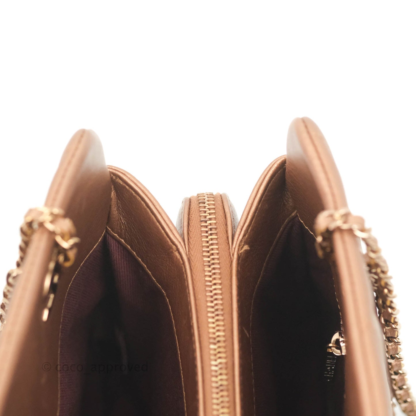 Chanel Iridescent Goatskin Quilted Small CC Eyelet Tote Copper Rose Gold
