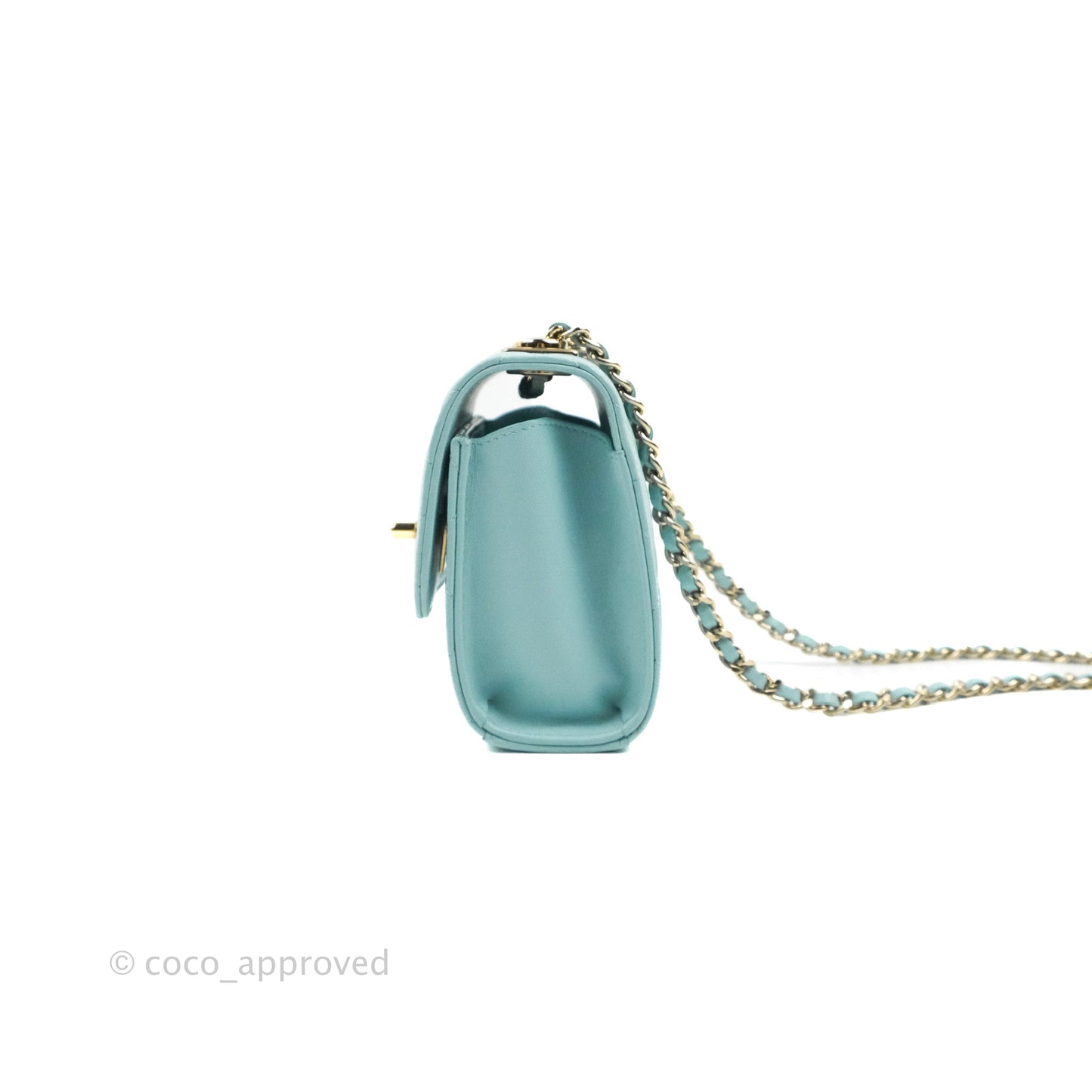 Chanel Mini Quilted Trendy CC Clutch With Chain Tiffany Blue Lambskin Gold Hardware