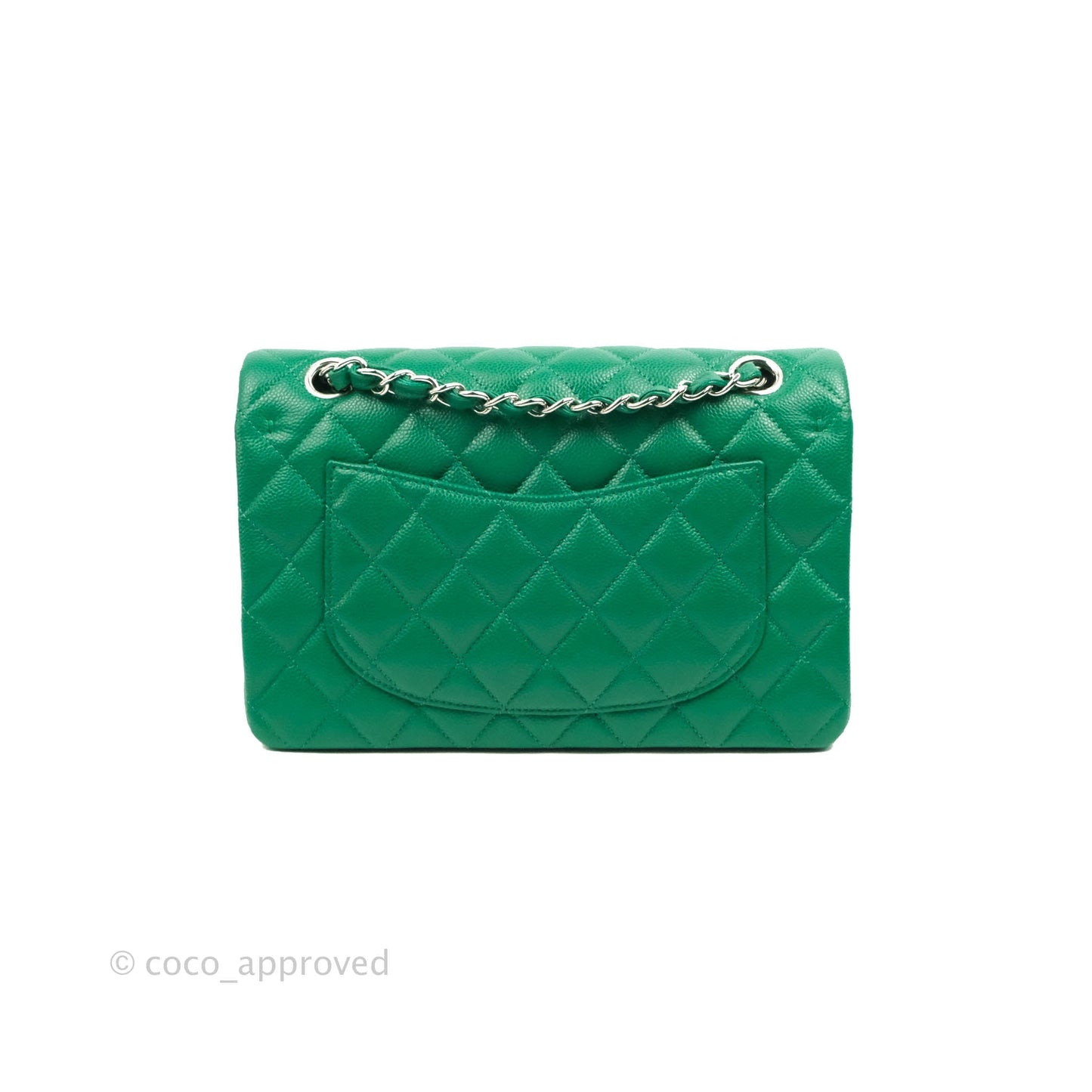 Chanel Small Classic Quilted Flap Green Caviar Silver Hardware 20B