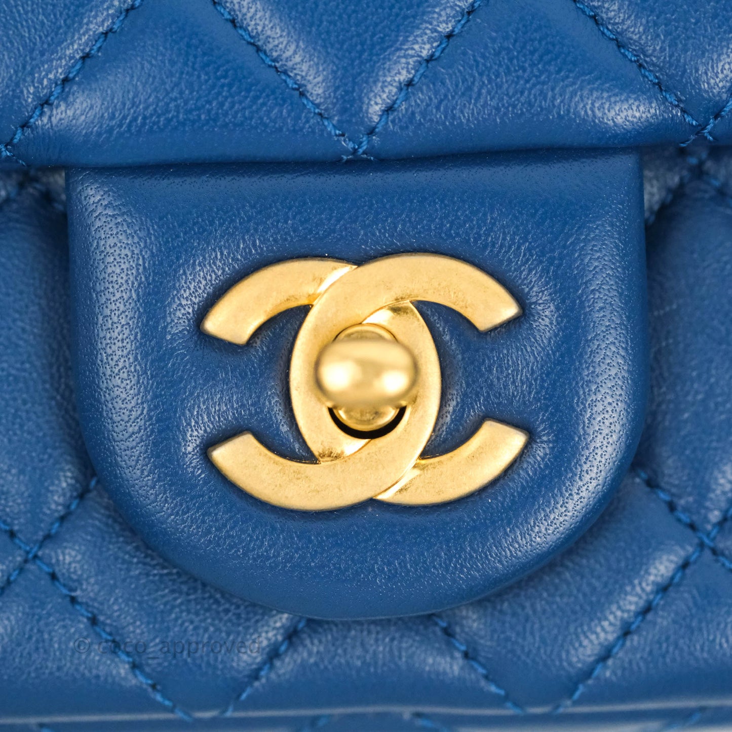 Chanel Quilted Mini Rectangular Pearl Crush Blue Lambskin Aged Gold Hardware