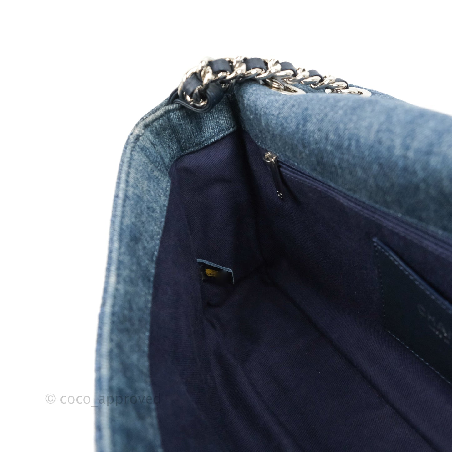 Chanel Camellia Embroidered Flap Bag Blue Washed Denim Silver Hardware