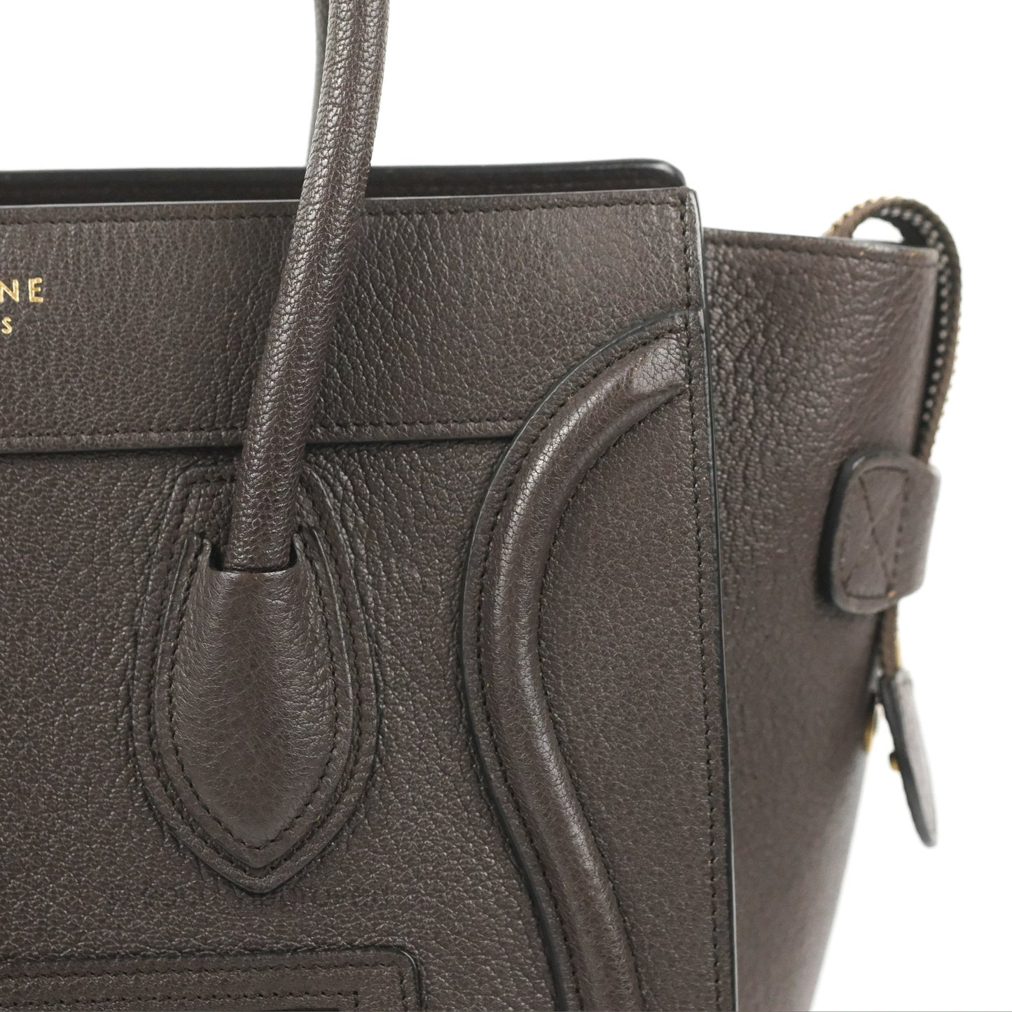 Celine Micro Luggage Handbag Dark Brown Grained Calfskin