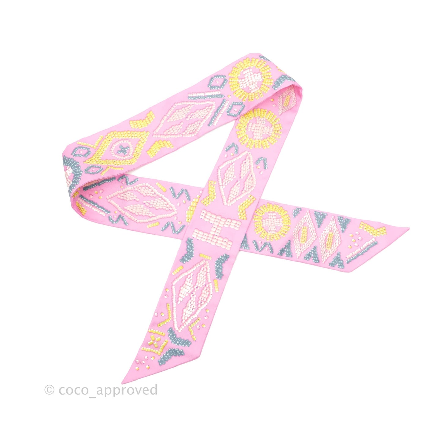Hermès Kelly En Perles Silk Twilly Rose Bonbon/Canard