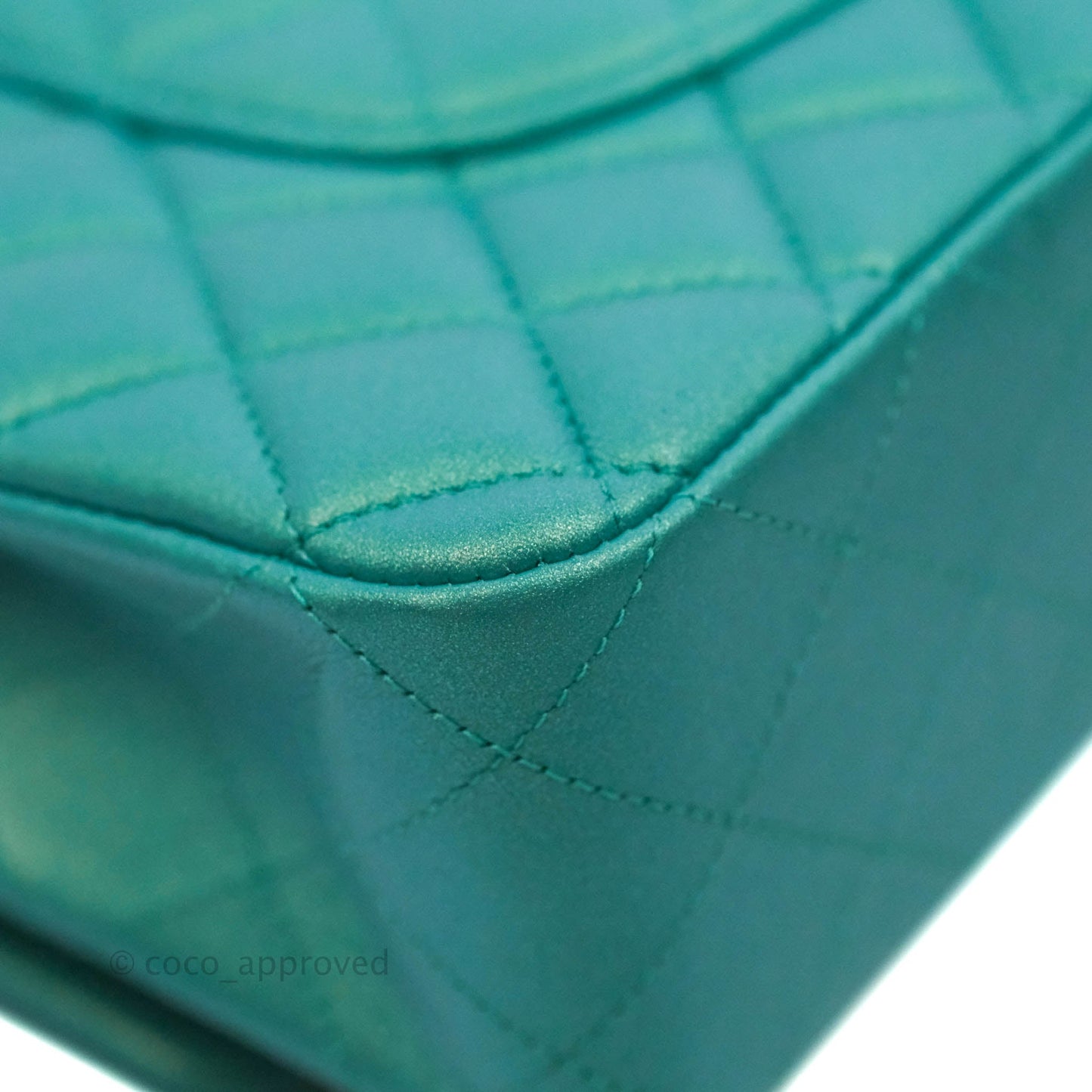 Chanel Classic M/L Medium Double Flap Iridescent Turquoise Calfskin Gold Hardware