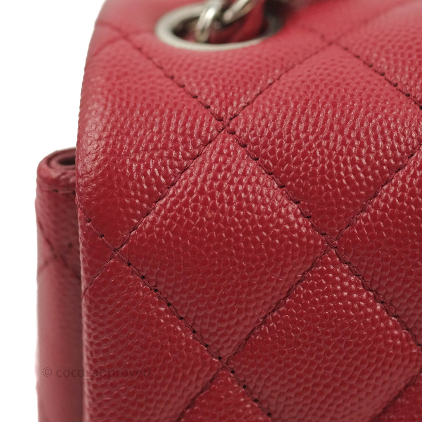 Chanel Quilted Mini Square Red Caviar Silver Hardware 17B