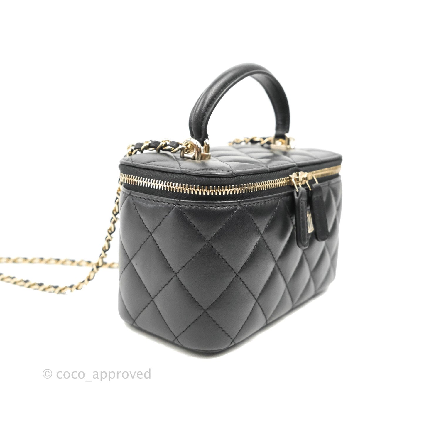 Chanel Vanity Rectangular Top Handle Black Lambskin Gold Hardware