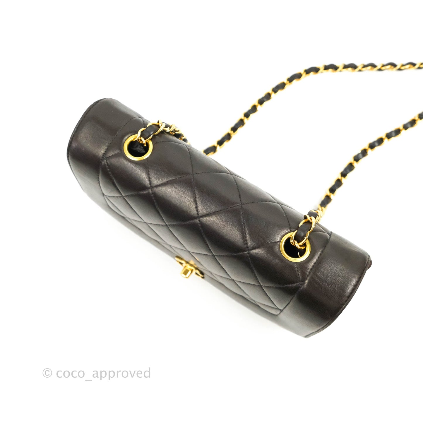 Chanel Vintage Small Quilted Classic Diana Flap Bag Black Lambskin 24K Gold Hardware