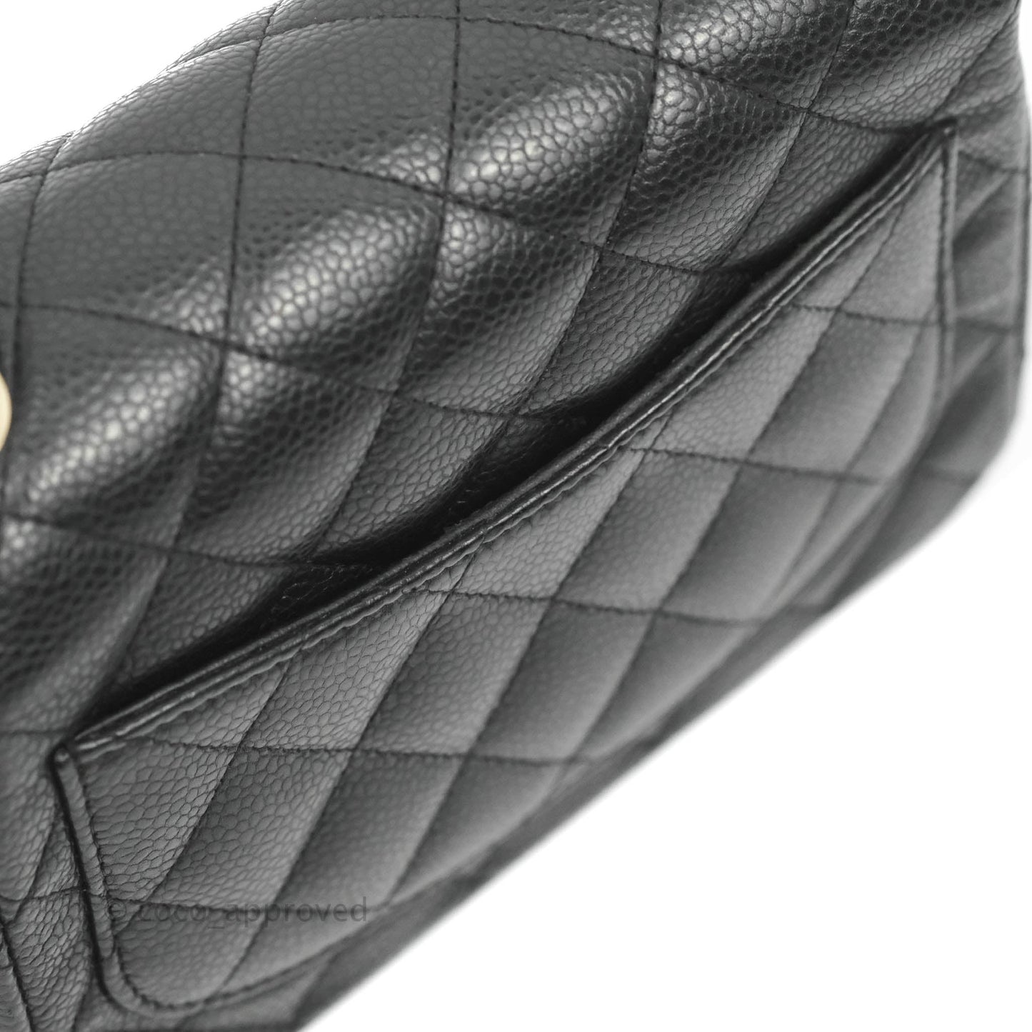 Chanel Quilted Mini Square Flap Bag Pearly Black Caviar Matte Gold Hardware