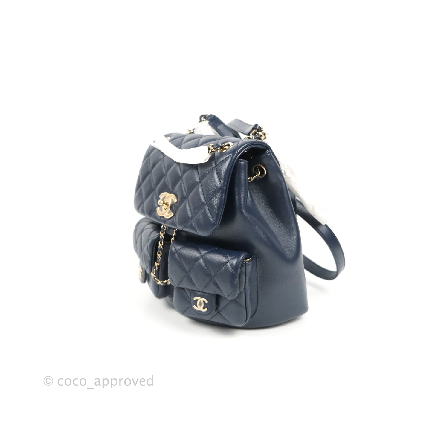 Chanel Duma Backpack Medium Navy Calfskin Gold Hardware 23P