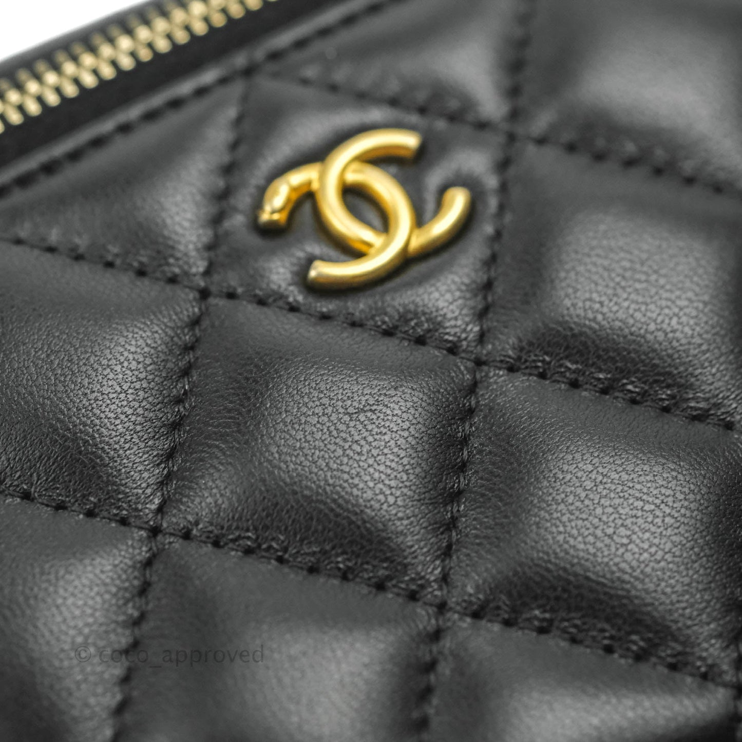 Chanel Vanity with Pearl Crush Chain in Black Lambskin Aged Gold Hardware