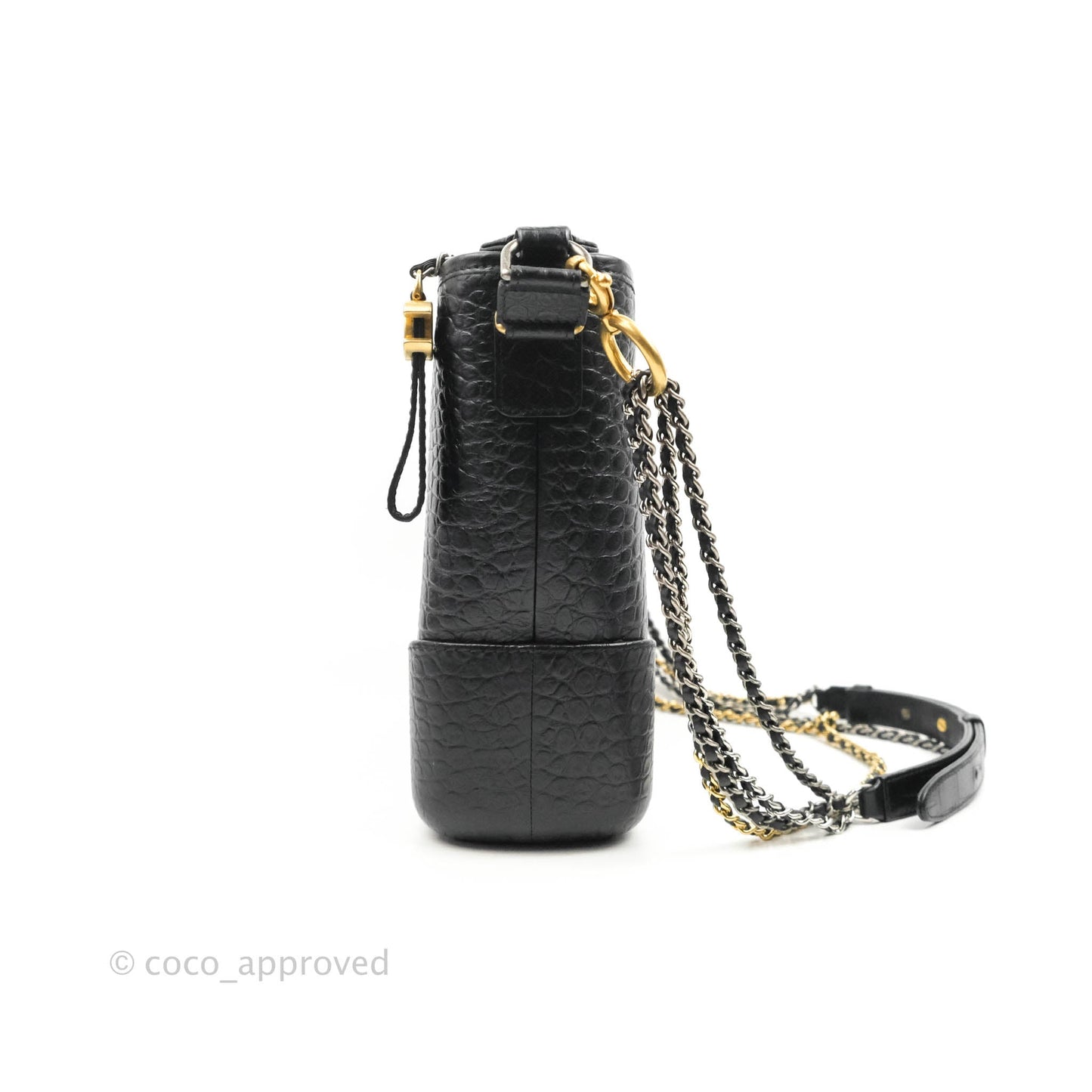 Chanel Large Gabrielle Hobo Crocodile Embossed Black Calfskin