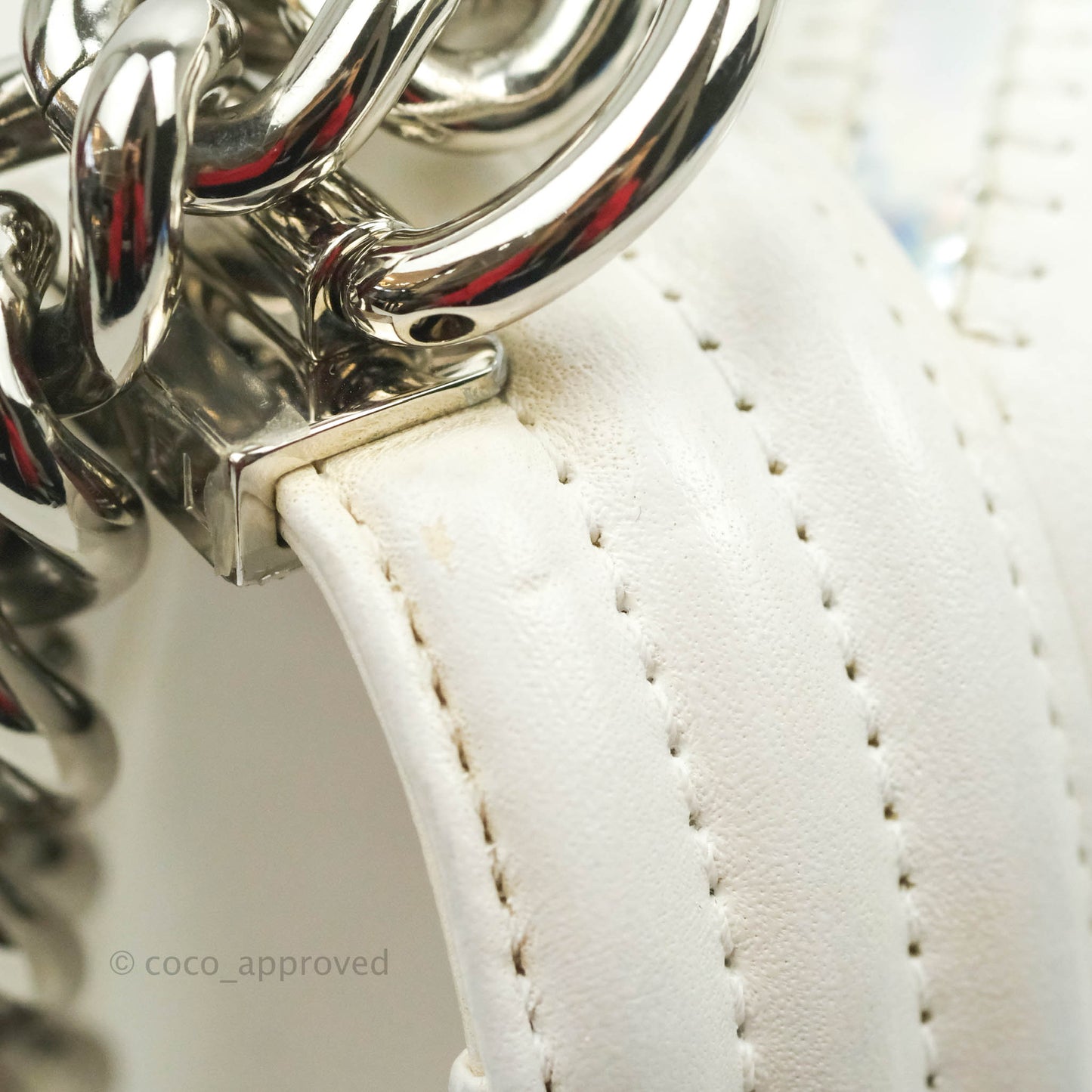 Chanel Quilted Medium Boy Flap Iridescent Chevron White Lambskin Silver Hardware