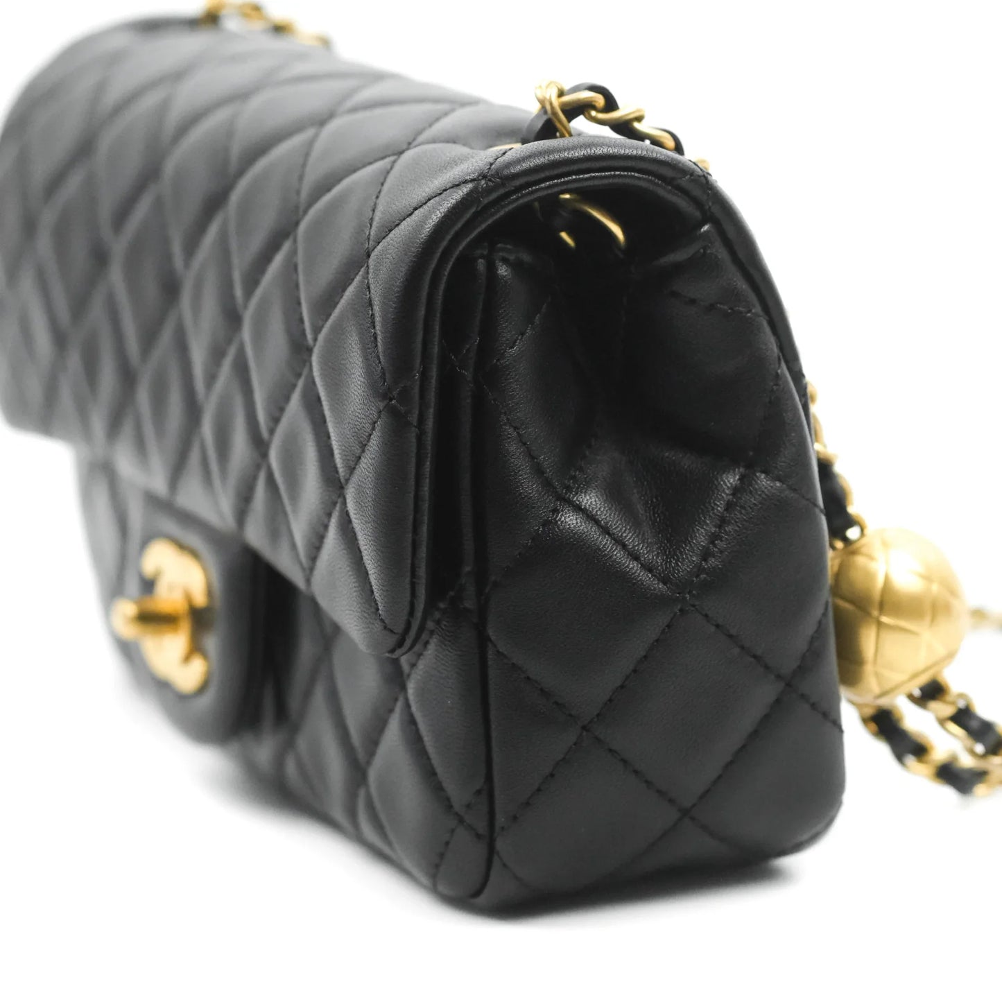 Chanel Mini Rectangular Pearl Crush Quilted Black Lambskin Aged Gold Hardware