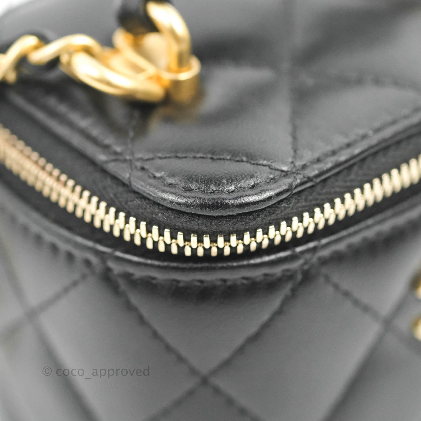 Chanel Mini Top Handle Vanity With Chain Black Lambskin Gold Hardware