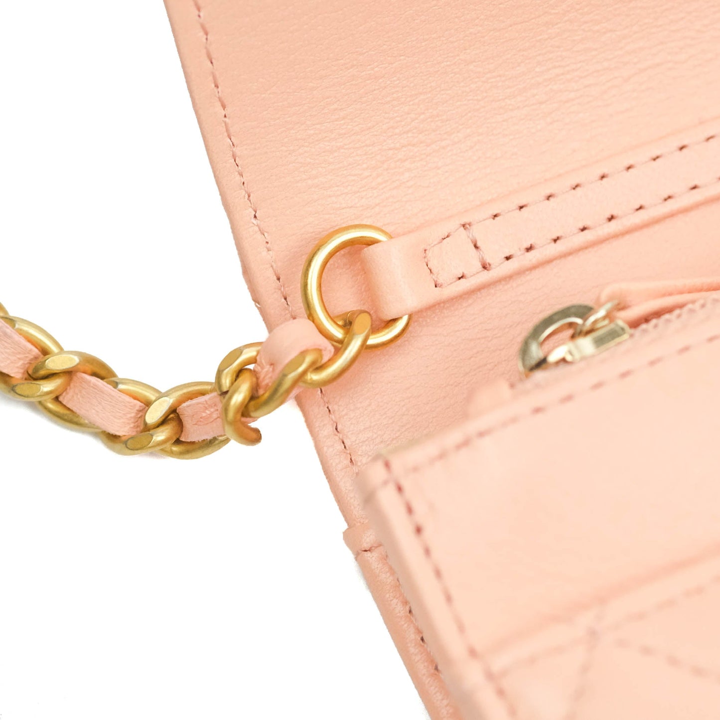 Chanel Quilted Pearl Crush Wallet on Chain WOC Light Pink Lambskin Aged Gold Hardware