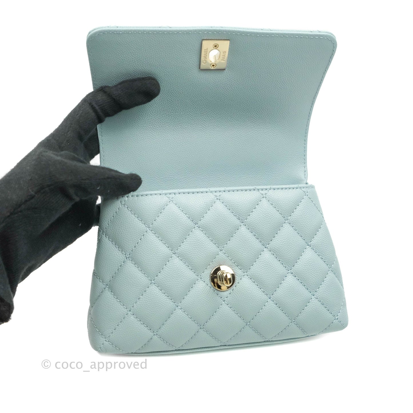 Chanel Mini Coco Handle Quilted Light Blue Caviar Gold Hardware