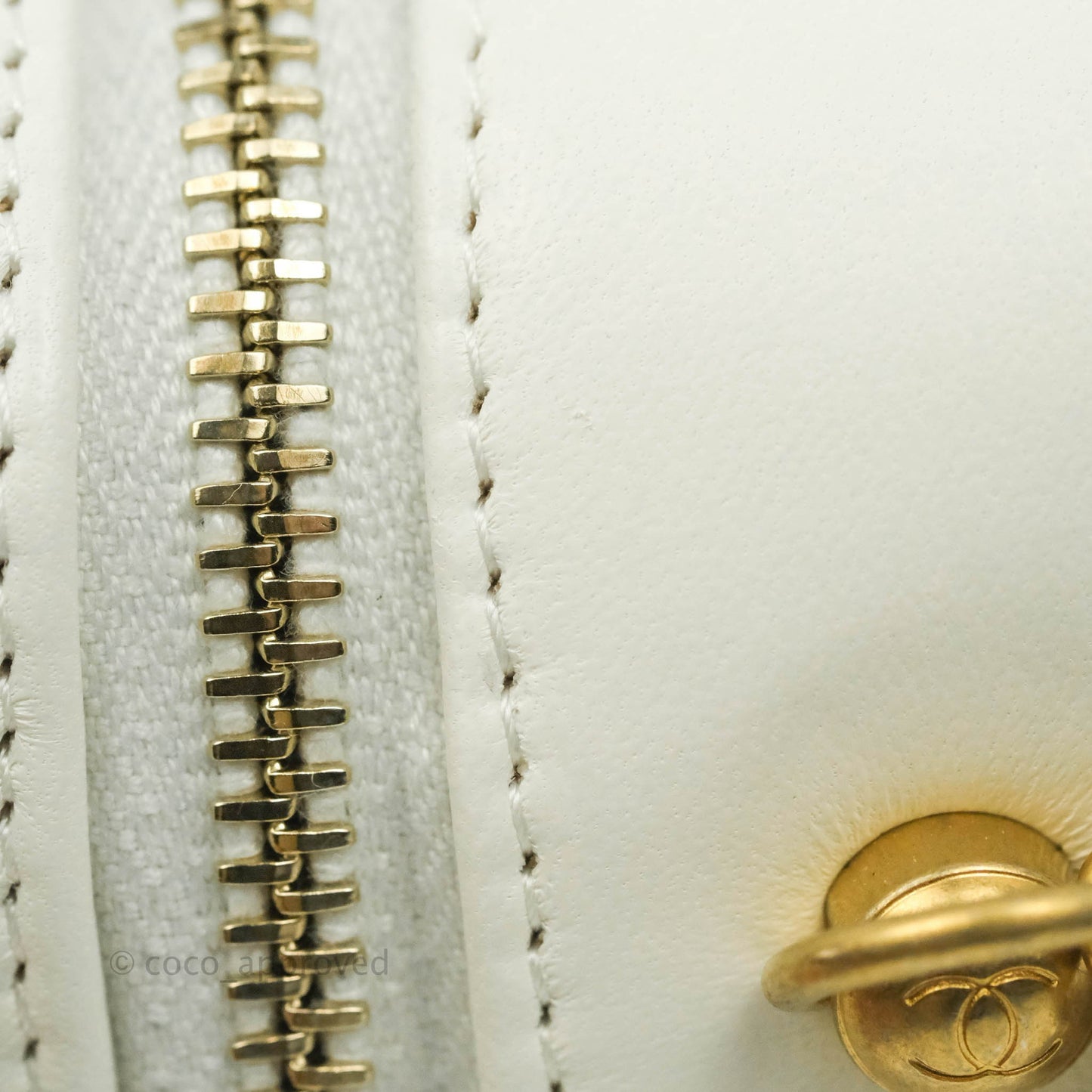 Chanel Mini Pearl Crush Quilted Camera Case White Lambskin Aged Gold Hardware