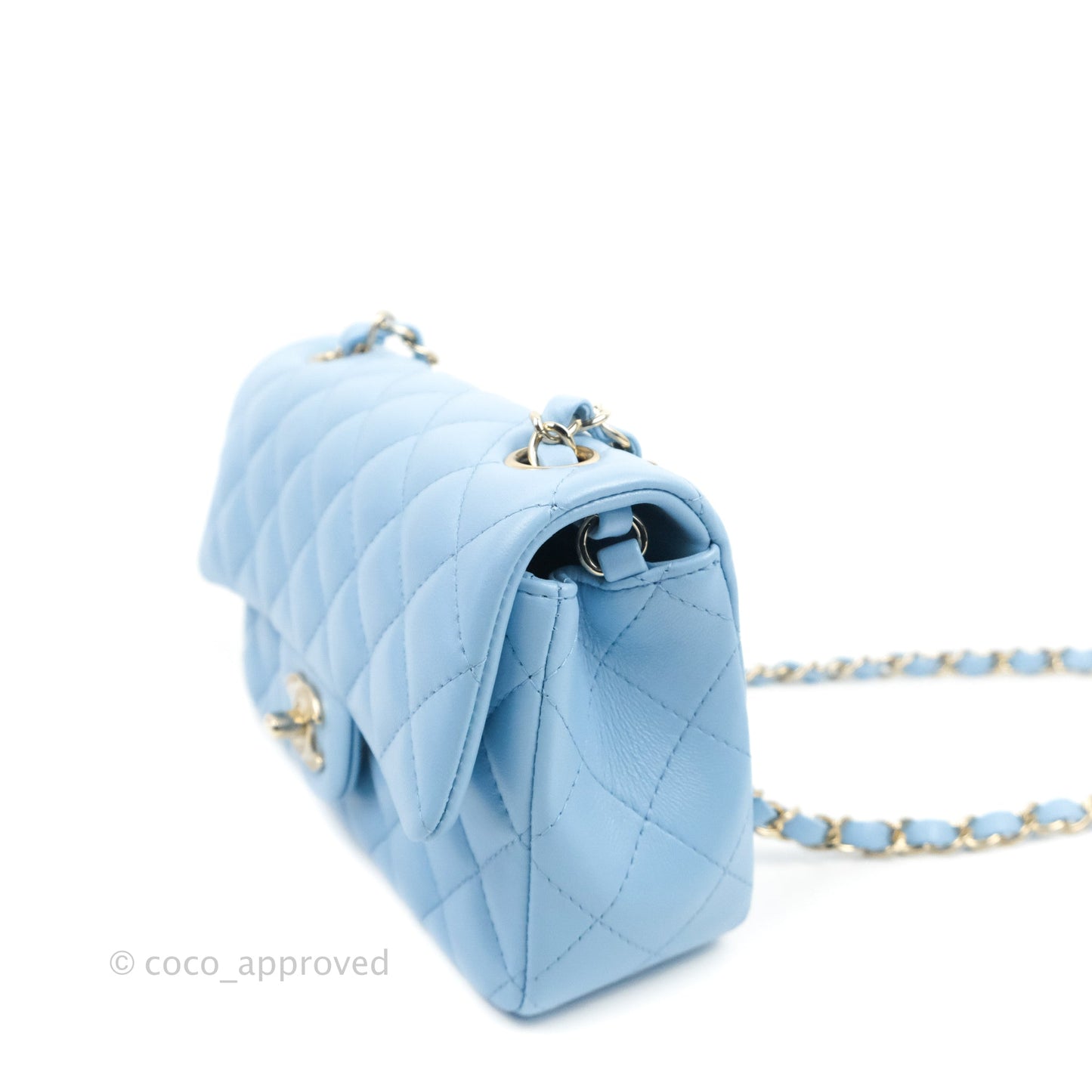 Chanel Quilted Mini Rectangular Flap Blue Lambskin Gold Hardware