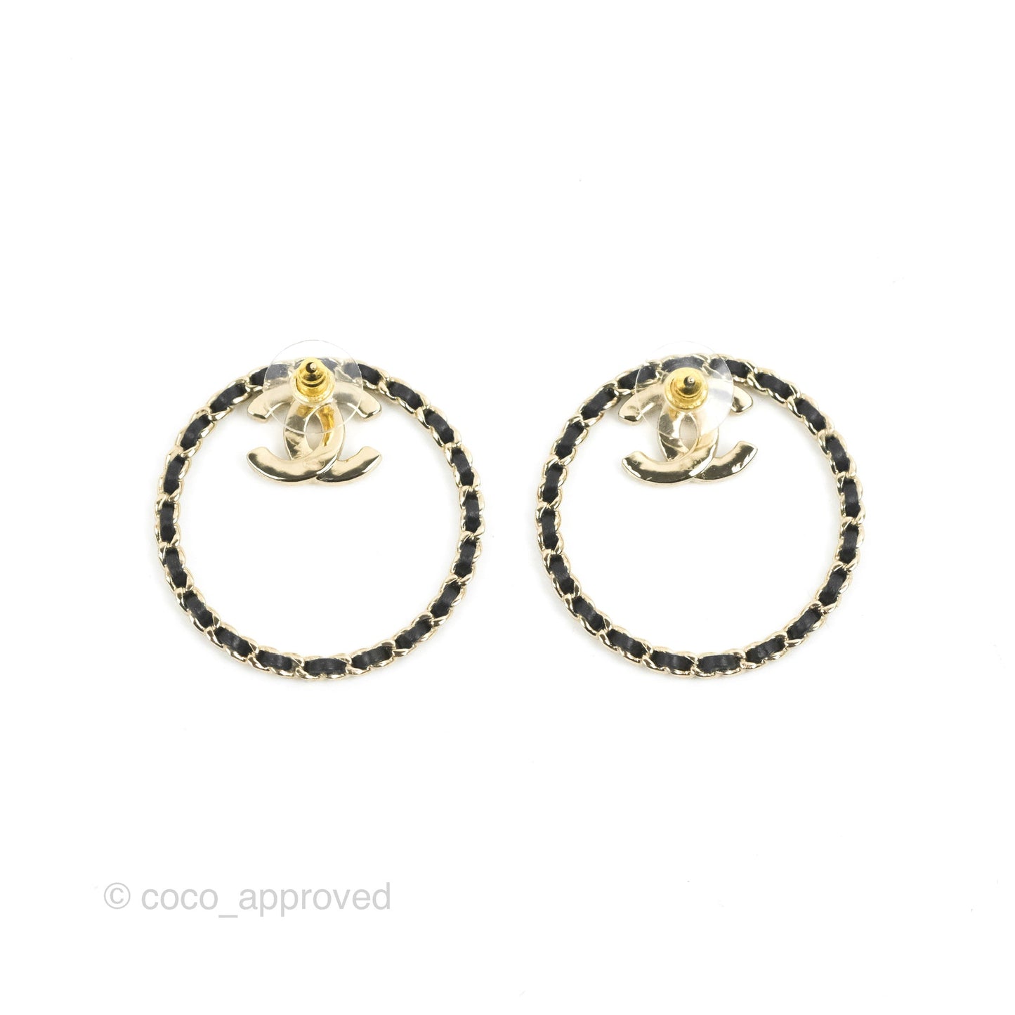 Chanel Woven Round Crystal CC Earrings Gold Tone 22B