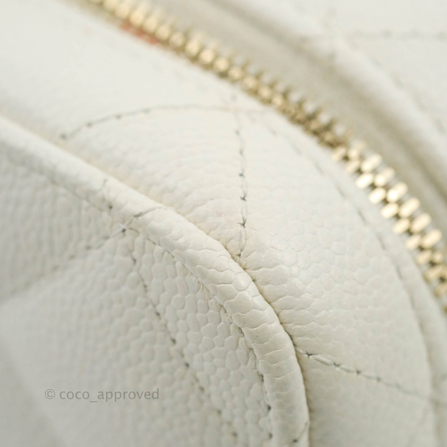Chanel Quilted Top Handle Vanity White Caviar Gold Hardware