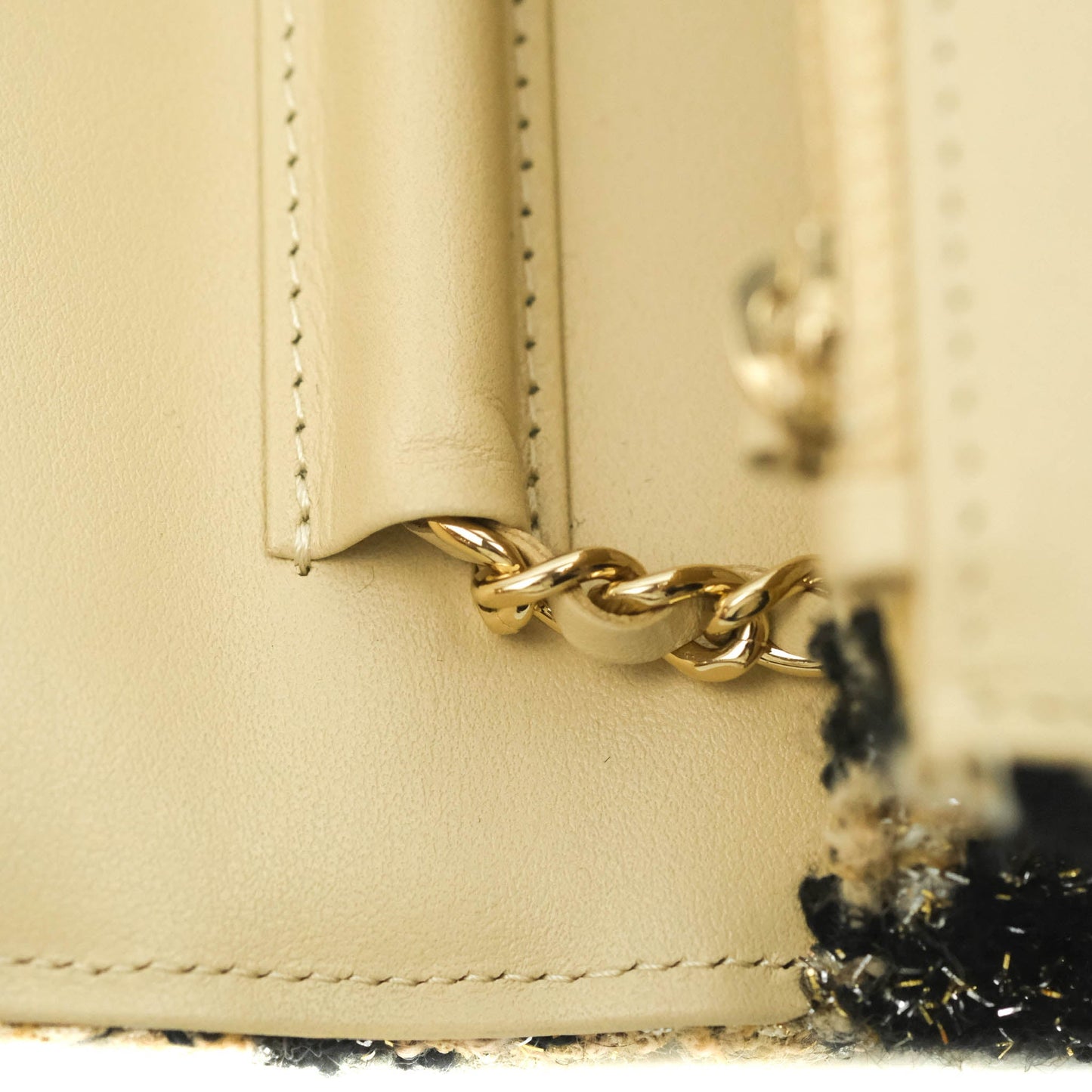 Chanel Wallet On Chain WOC Houndstooth Beige Black Tweed Gold Hardware