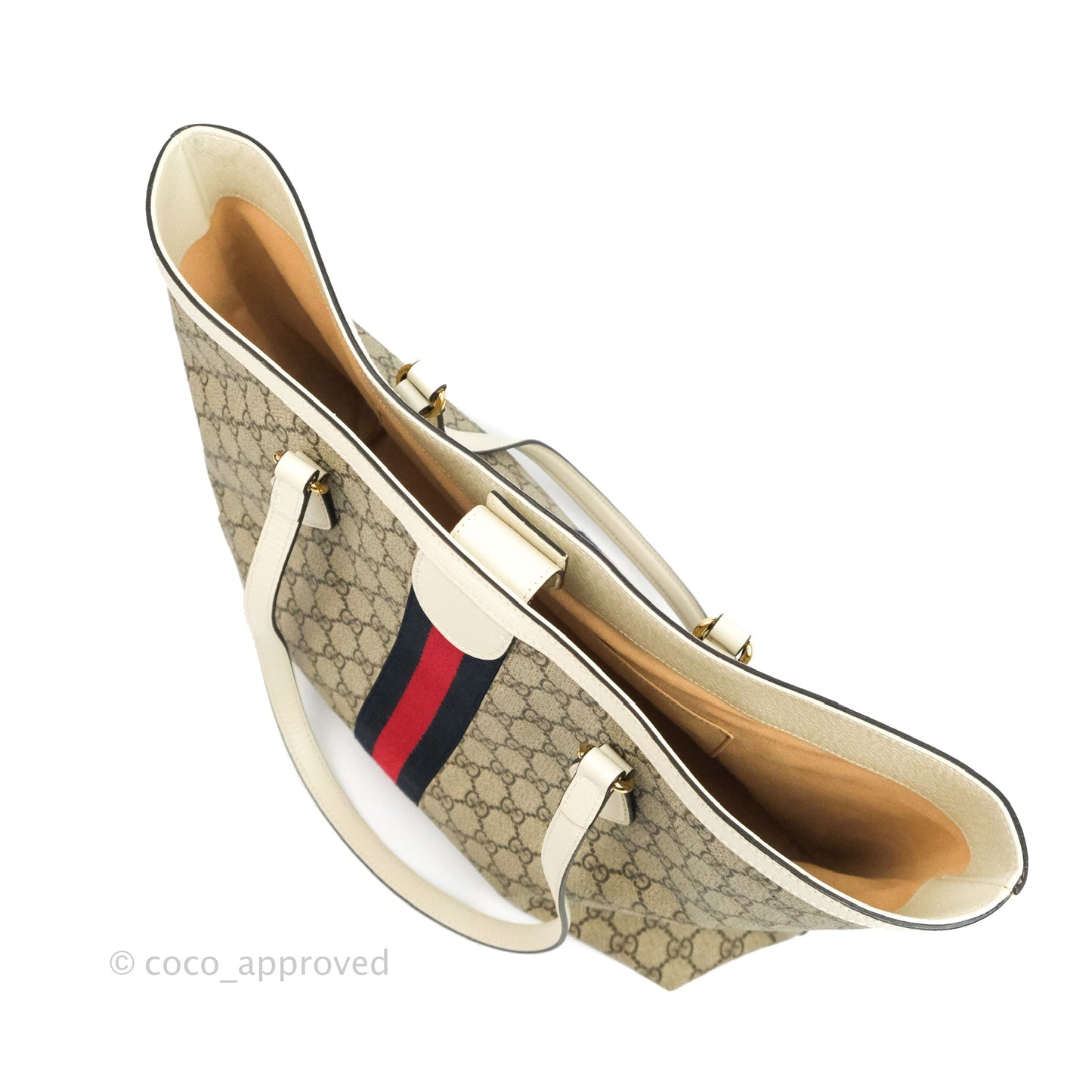 Gucci Ophidia Medium Tote With Web GG Supreme Canvas Beige Ebony
