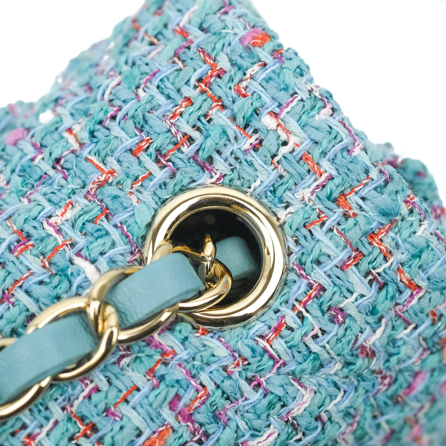 Chanel Quilted Mini Rectangular Flap Blue Tweed Gold Hardware