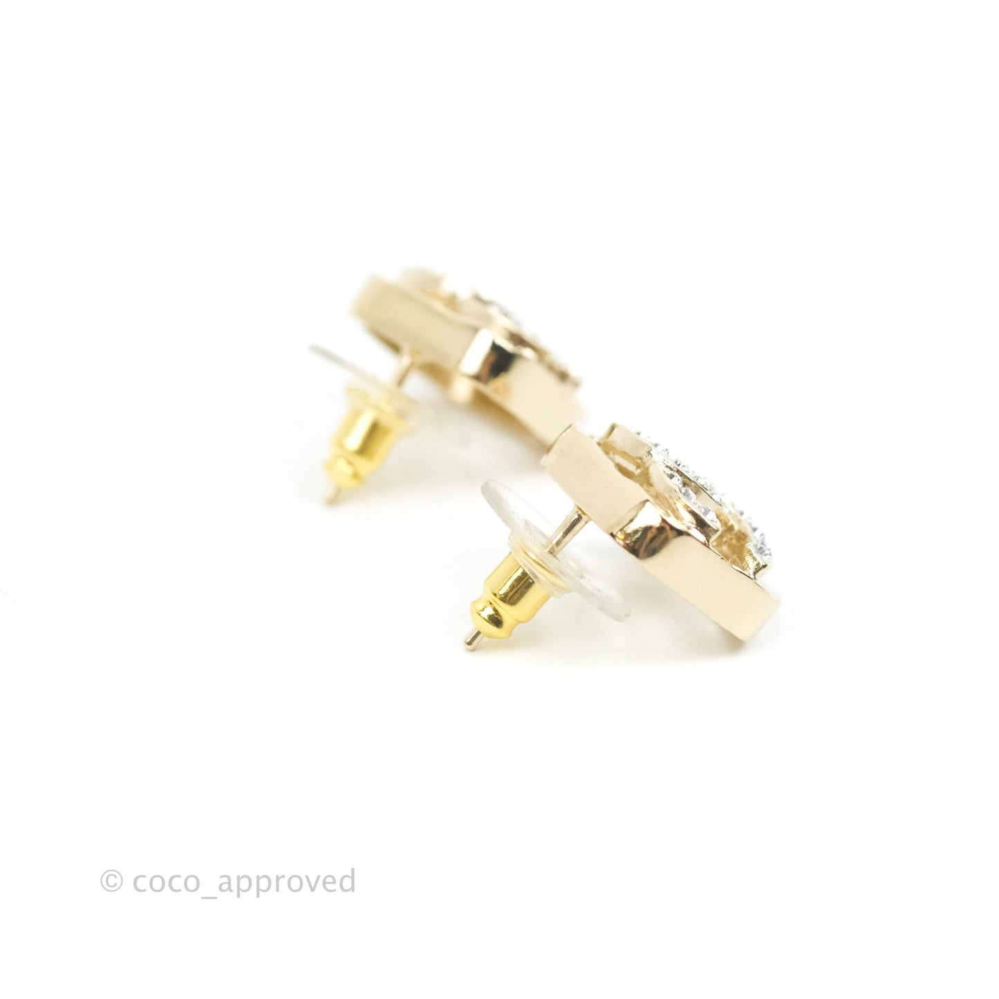 Chanel Square CC Crystal Earrings Gold Tone 23P