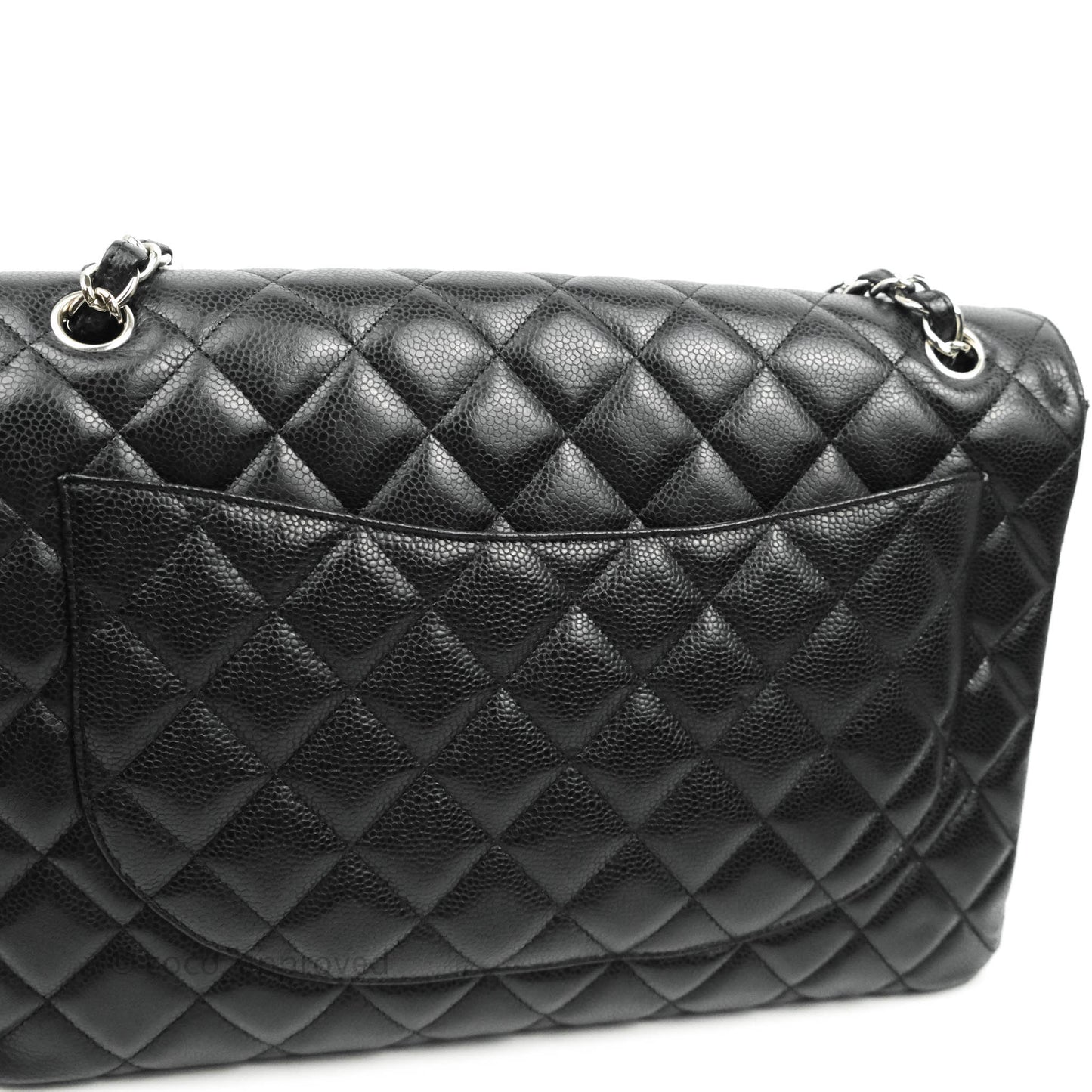 Chanel Quilted Maxi Single Flap Black Caviar Silver Hardware