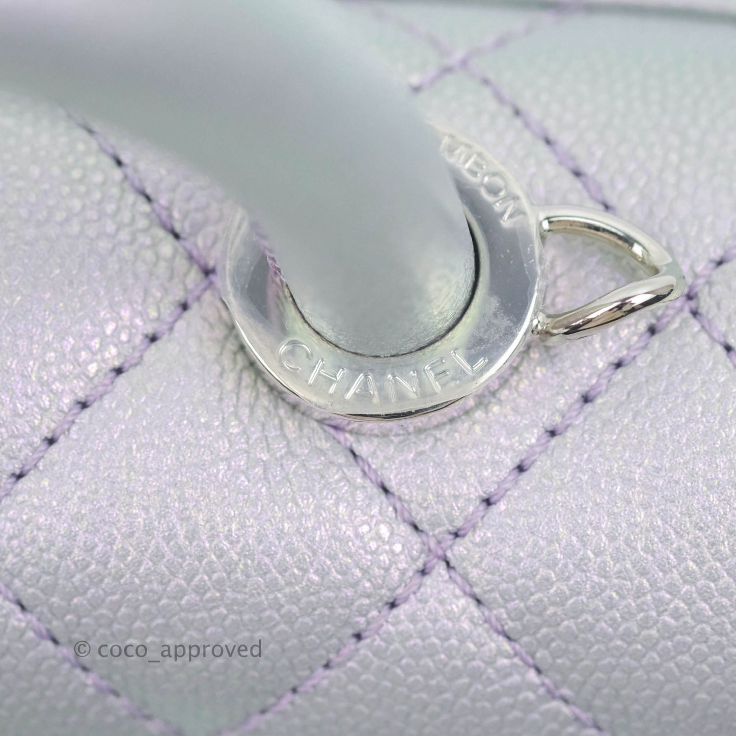 Chanel Mini Coco Handle Quilted Iridescent Lilac Caviar Rainbow Hardware