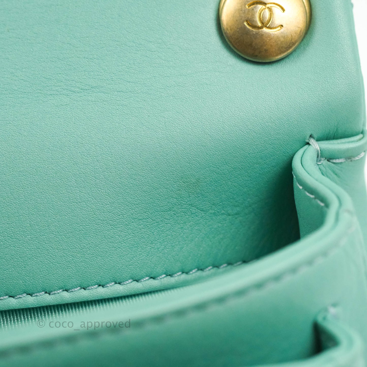 Chanel Quilted Small Day Trip Tiffany Blue Green Lambskin Aged Gold Hardware