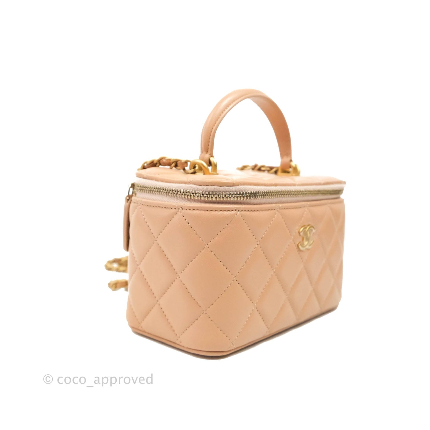 Chanel Vanity Rectangular Top Handle Beige Lambskin Aged Gold Hardware