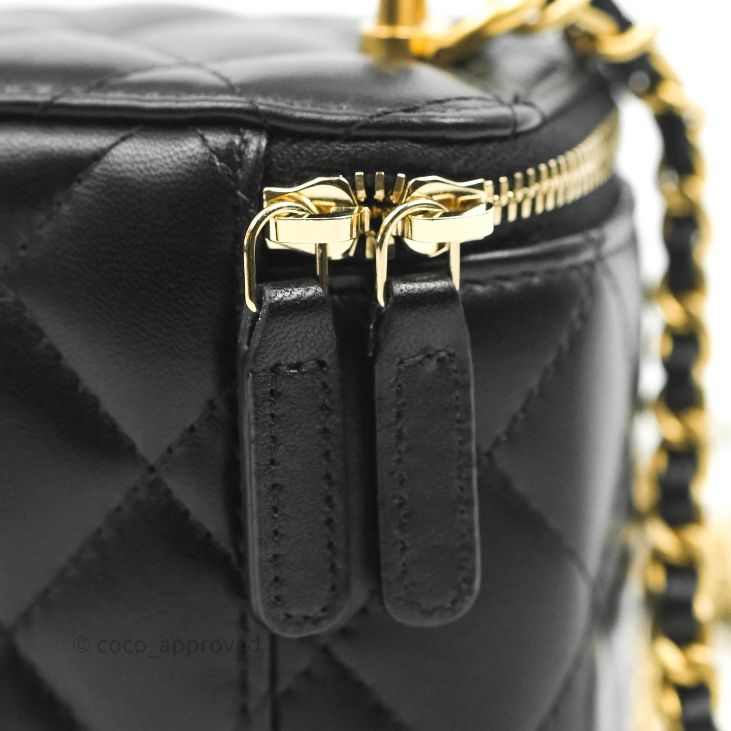 Chanel Mini Top Handle Vanity With Chain Black Lambskin Gold Hardware