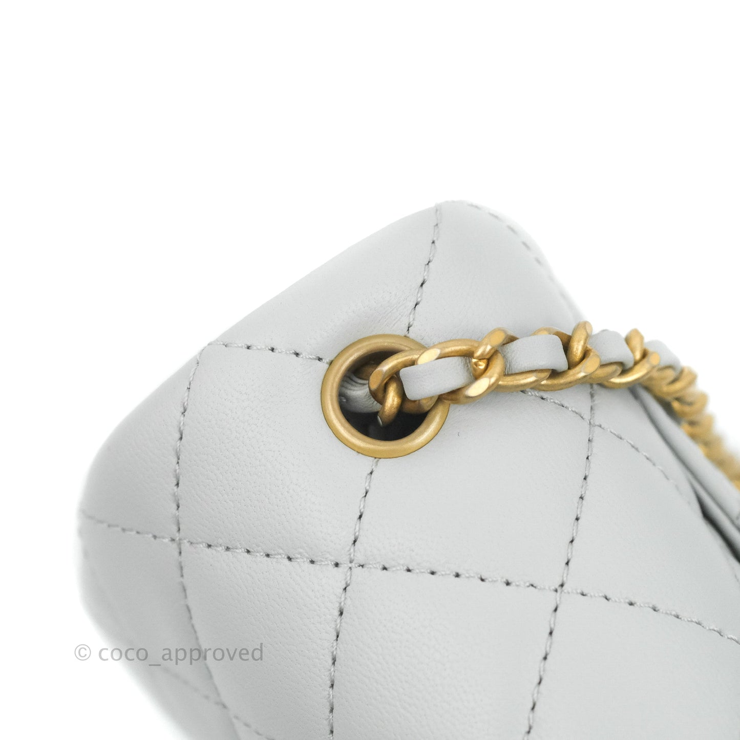 Chanel Quilted Mini Rectangular Pearl Crush Light Grey Lambskin Aged Gold Hardware