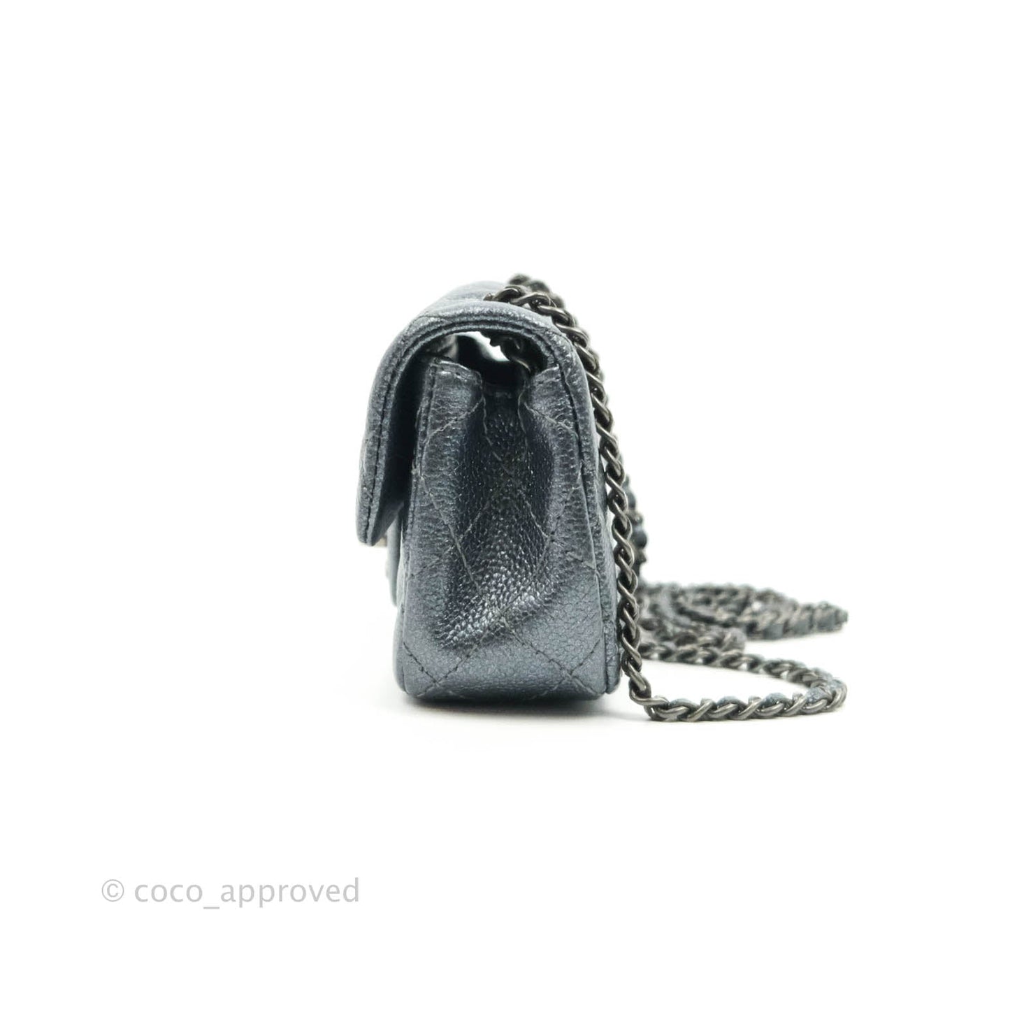 Chanel Quilted Extra Mini Rectangular Flap Metallic Dark Grey Caviar Ruthenium Hardware